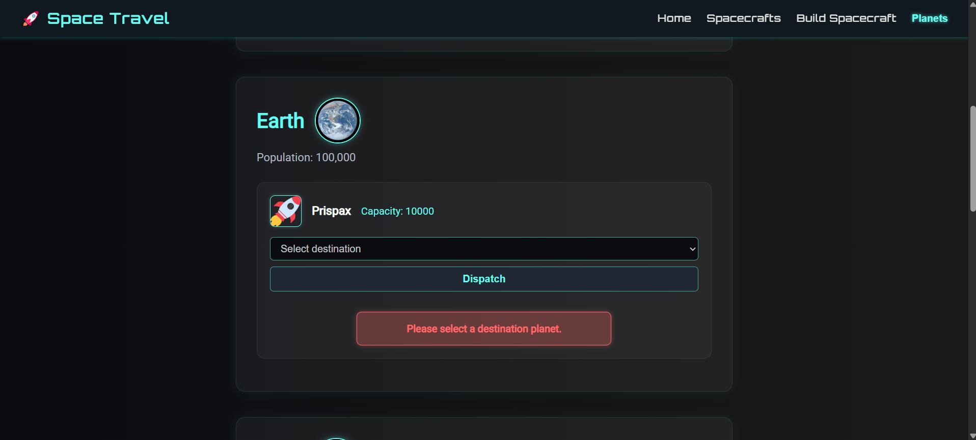 Space Travel Planet Page